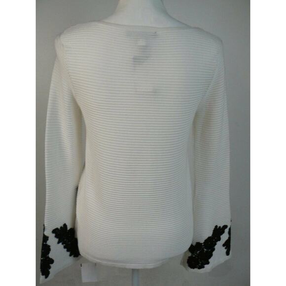 $90 INC International Concepts White Black Applique Ribbed Sweater XS NEW - Picture 4 of 6